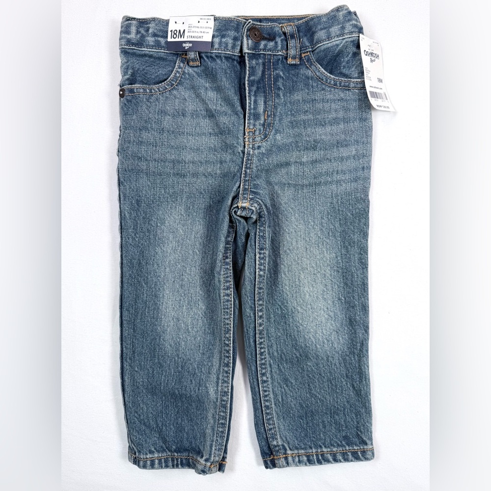 NWT OSHKOSH Boys Straight Jeans 18M Classic Blue Denim Adjustable Waist NEW‎